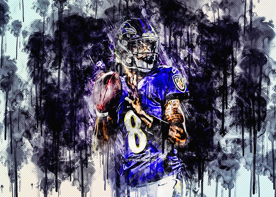 Lamar Jackson Baltimore Ravens Nfl American Football Portrait Painting ...