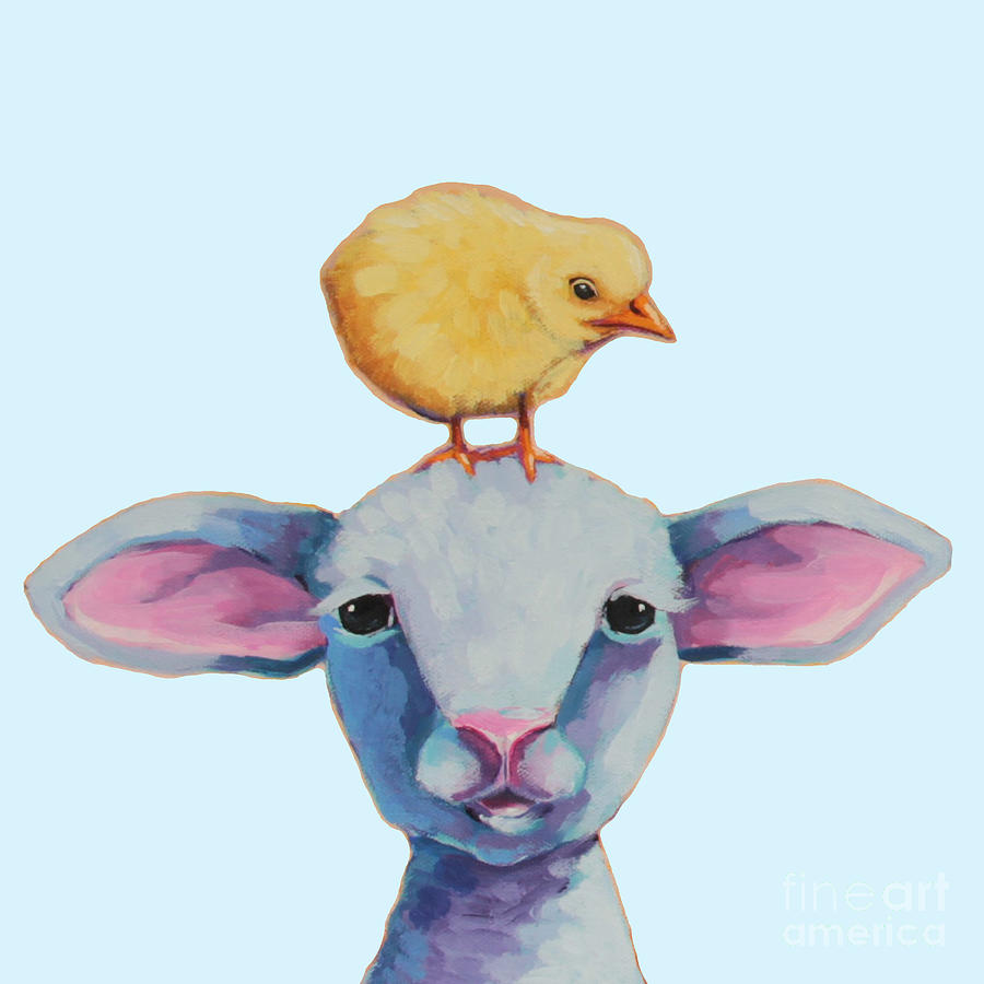 Lamb and Chick Painting by Lucia Stewart
