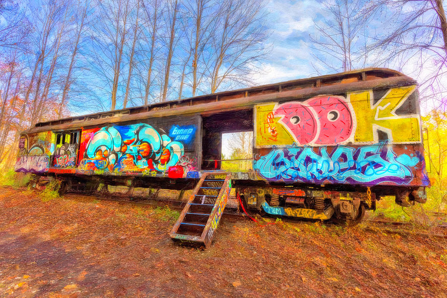 Lambertville Old Rail Car Painting by Chris Spencer