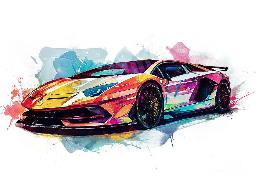 Lamborghini Aventador SVJ auto vibrant colors Painting by Clark Leffler ...