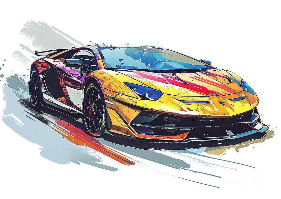 Sports Car Painting - Lamborghini Aventador SVJ Xago Edition auto vibrant colors by Clark Leffler
