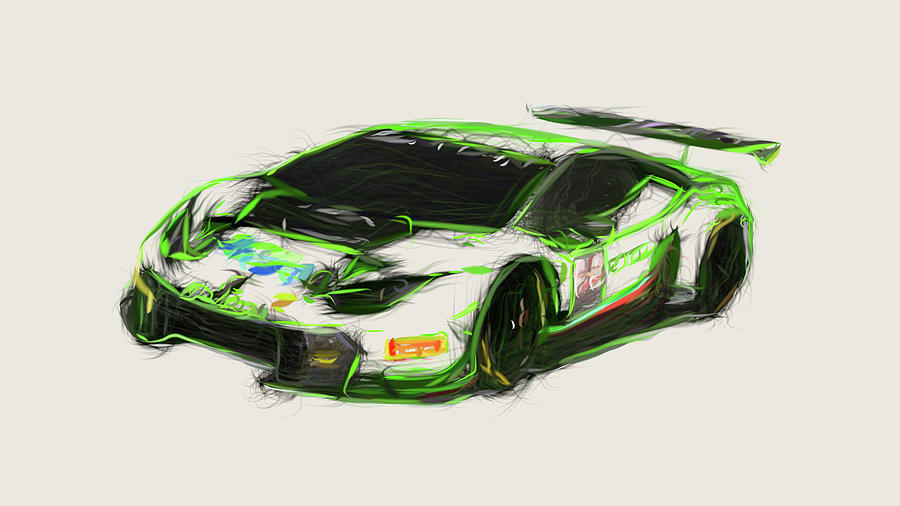 Lamborghini Huracan GT3 Racecar Car Drawing Digital Art by CarsToon ...