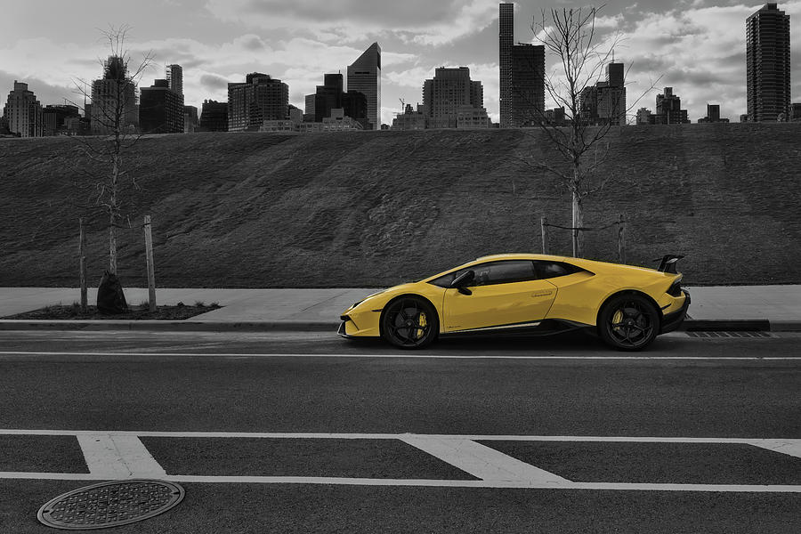 Lamborghini NYC Skyline BW Photograph by Susan Candelario