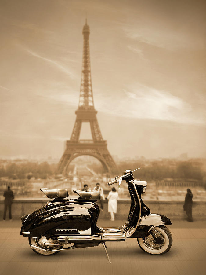 Lambretta Scooter at the Eiffel Tower Photograph by Mike McGlothlen