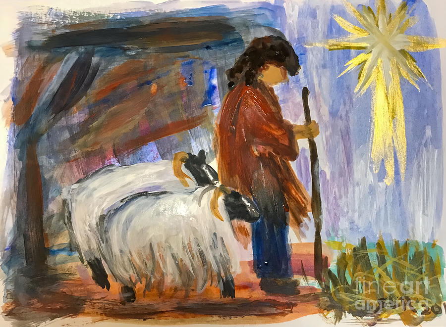 Lambs and Their Shepherd Painting by Sherrell Rodgers