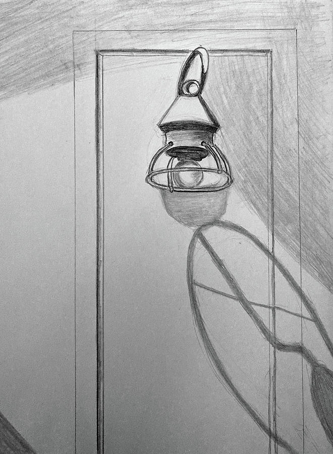 Lamp and Shadow Port Huron 101323 Drawing by Mary Bedy