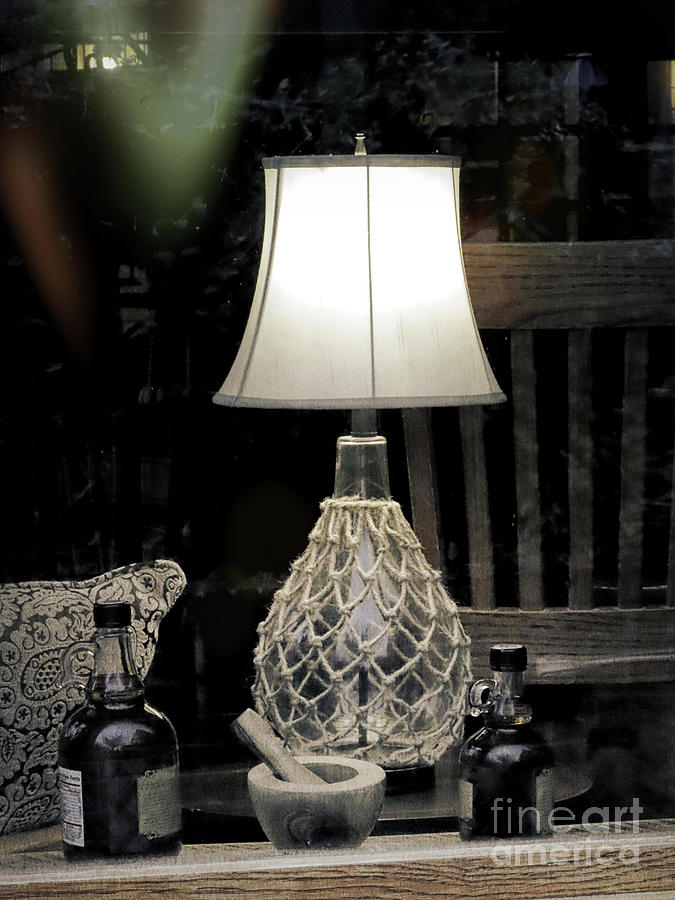 Lamp in window display Photograph by Janice Drew