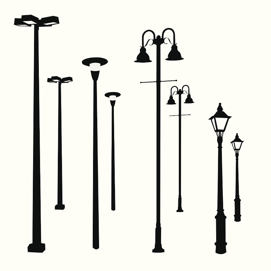 Lamp Posts Vector Silhouette Drawing by A-Digit