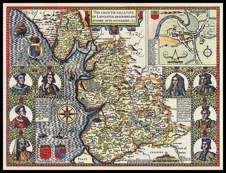 Lancashire England Vintage Historical Map 1610 Photograph by Carol Japp ...