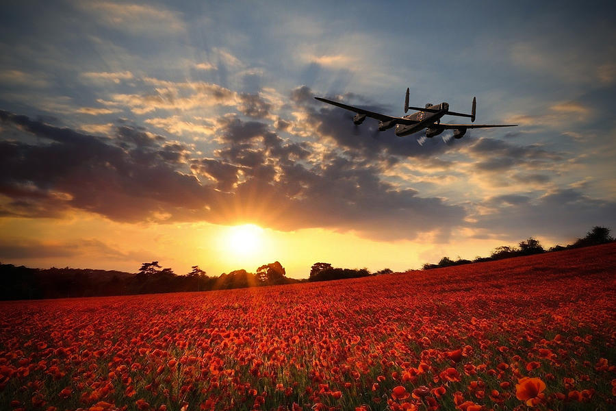 Lancaster Bomber Sunset Return Digital Art