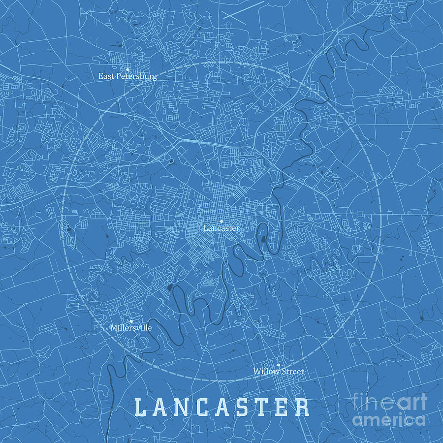 Map Digital Art - Lancaster PA City Vector Road Map Blue Text by Frank Ramspott
