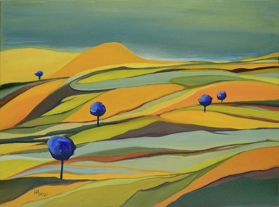 Blue Trees Painting - Land of the Blue Trees by Aniko Hencz