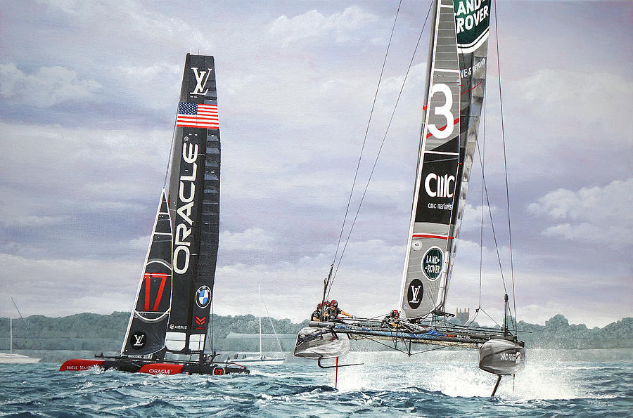 Land Rover BAR and Oracle Team USA Louis Vuitton Americas Cup World Series Portsmouth 2016 Painting by Mark Woollacott
