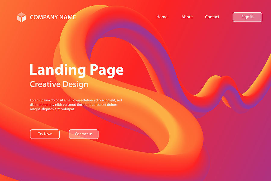 Landing page Template - Fluid Abstract Design on Red gradient background Drawing by Bgblue