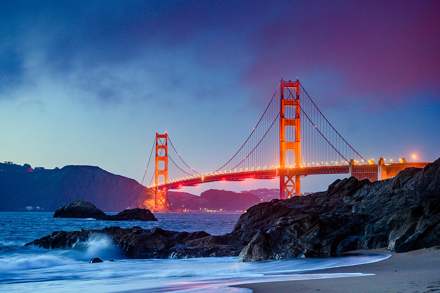 Landmark Golden Gate Bridge in San Francisco at Dusk Photograph by Boogich