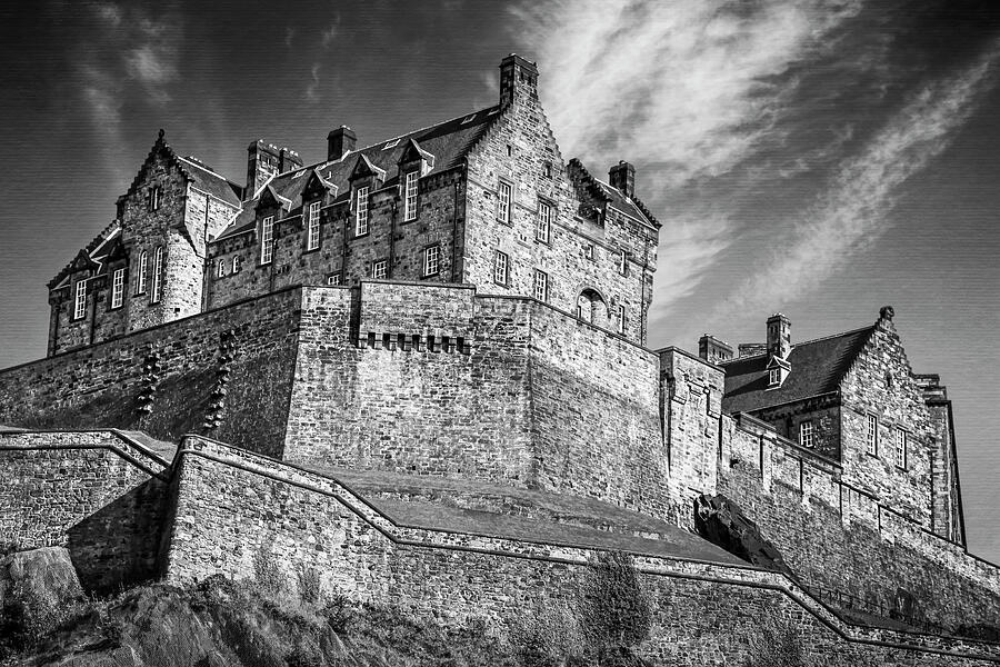 Landmarks of Scotland Edinburgh Castle Black and White  Photograph by Carol Japp