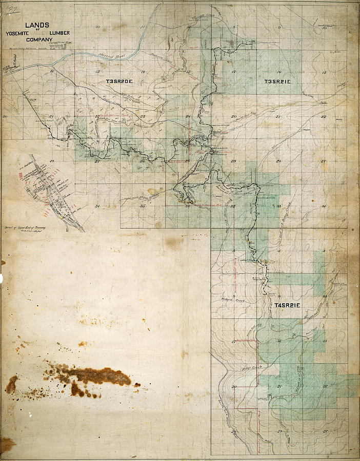 Lands of Yosemite Valley Lumber Company Manuscript Logging Map Mariposa ...