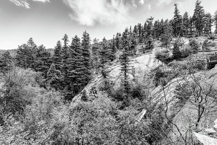 Landscape At Top Of Helen Hunt Falls Grayscale Photograph by Jennifer White