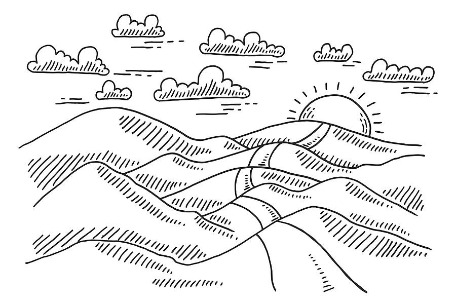 Landscape Hilly Road To The Sun Drawing Drawing by FrankRamspott