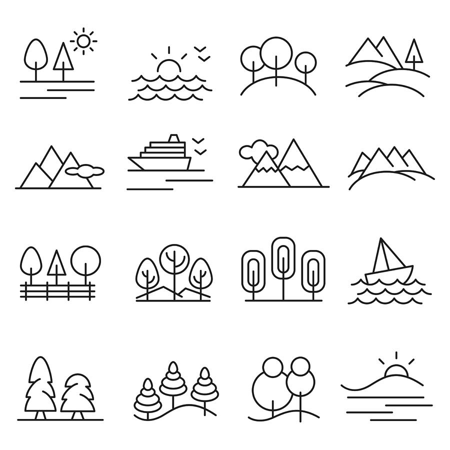 Landscape icon set Drawing by DivVector