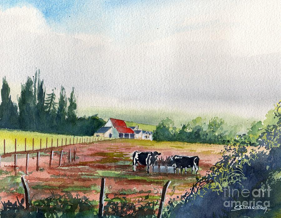 Cow Painting - Landscape in Normandie by Christian Simonian