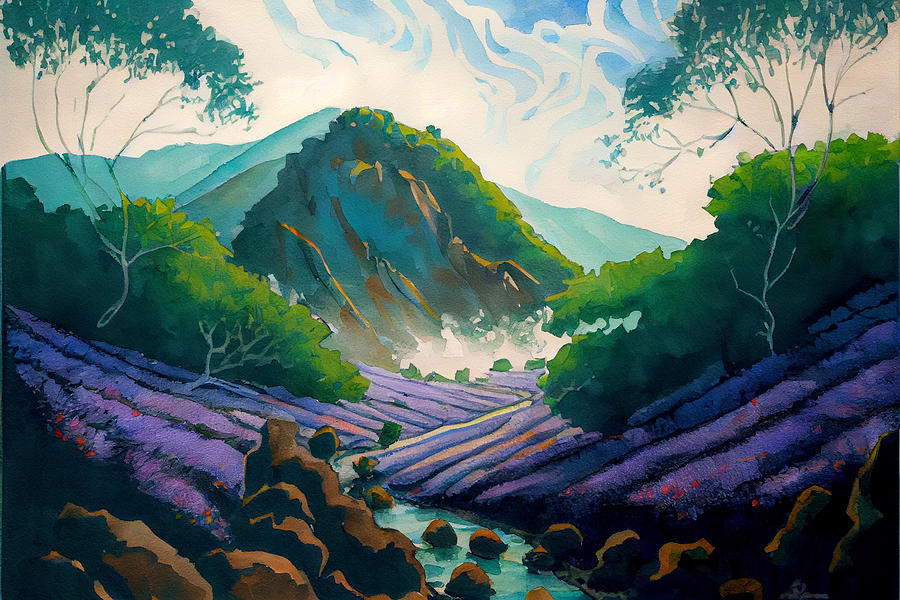 landscape  mountains  river  rainforest  inspired   by Asar Studios Digital Art