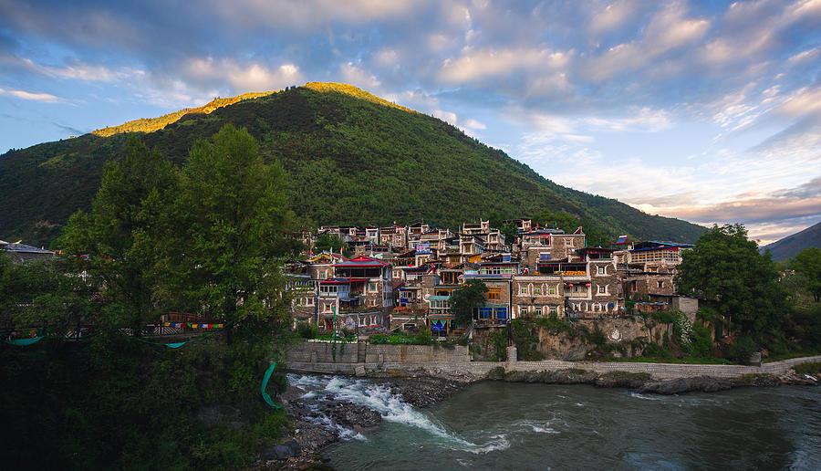 landscape of a tibetan part of Sichuan in China at dusk Photograph by Kiszon Pascal