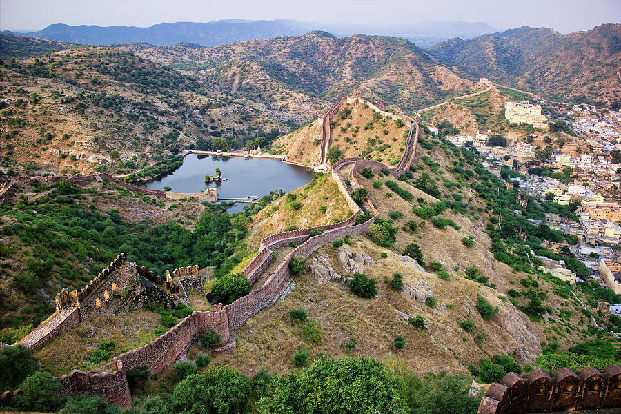 Landscape of fort wall located on mountains in Jaipur city of Rajasthan state in India Photograph by Arpan Bhatia