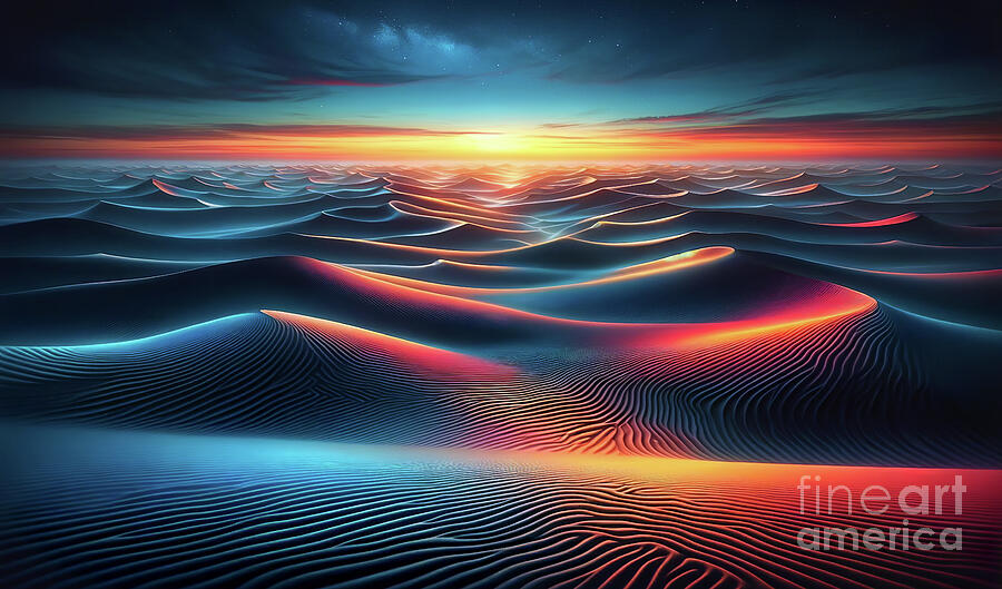 Landscape of undulating sand dunes under a twilight sky Digital Art by Odon Czintos