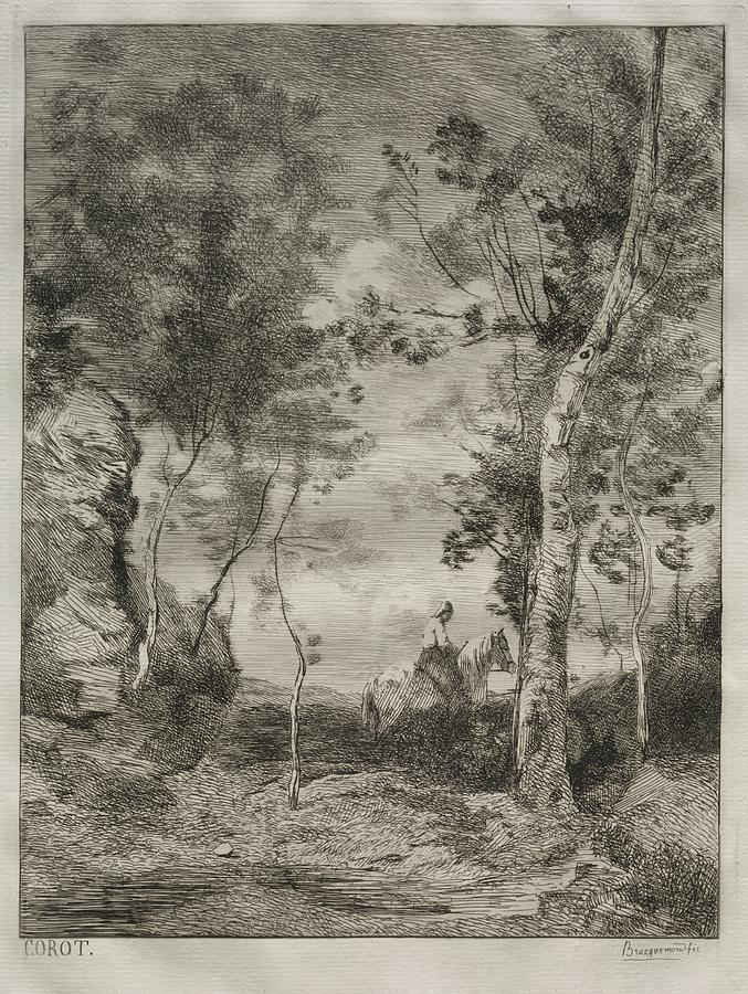 Landscape, or The White Horse, after Corot c. 1858 Felix Bracquemond  Painting by MotionAge Designs