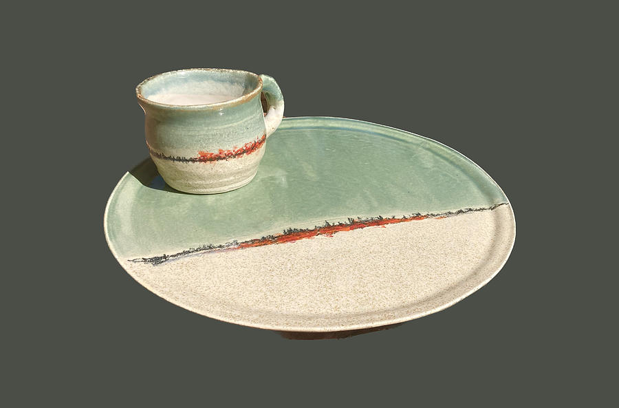 Mug Ceramic Art -  Landscape plate and cups by Mike Coyne