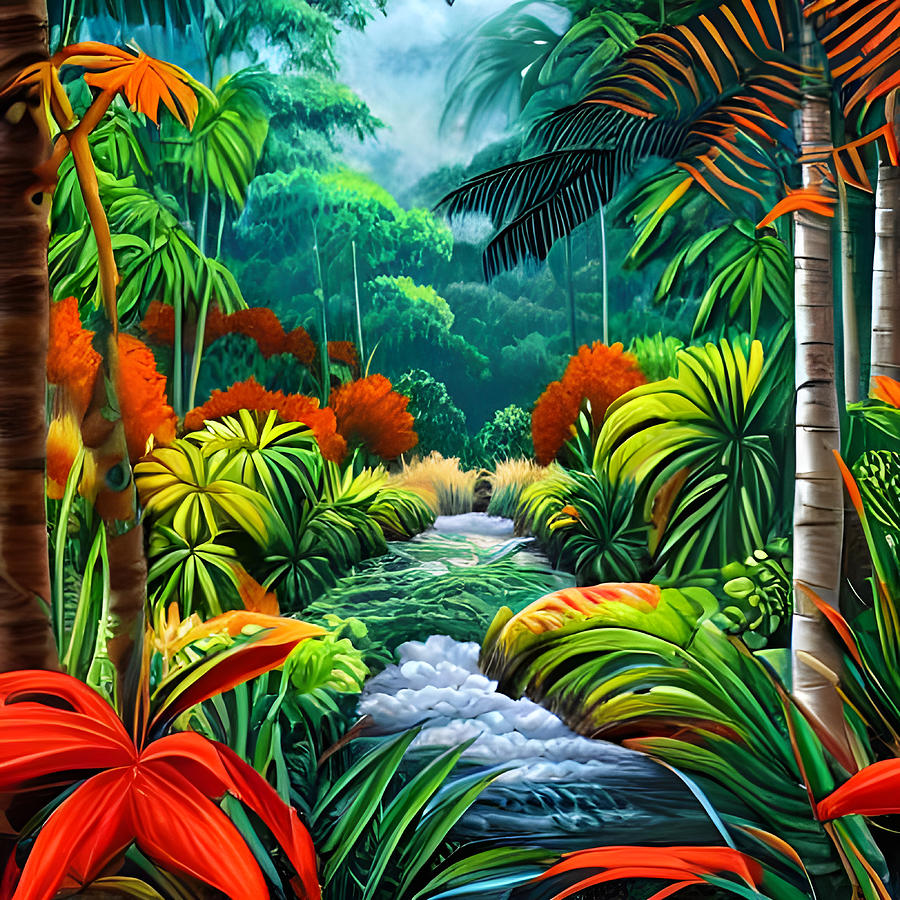 Landscape Portrait of a Jungle Digital Art by Jeannette Murray - Fine ...