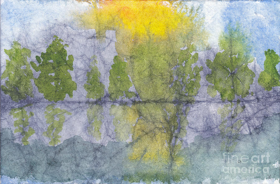 Landscape Reflection Abstraction on Masa Paper Painting by Conni Schaftenaar