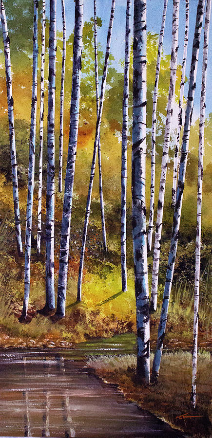 Birch Trees By The Stream Painting