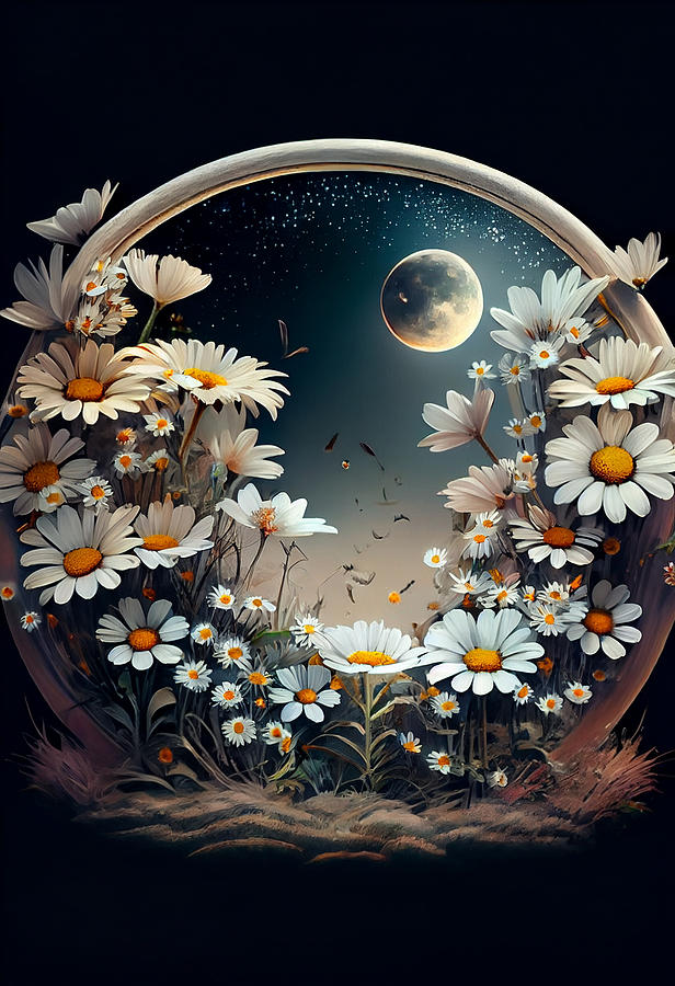 landscape  under  the  moon  a  bunch  of  daisies  rou  by Asar Studios Digital Art