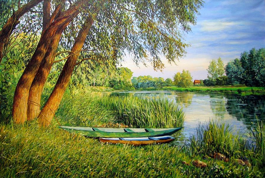 Landscape with a boat 2 Painting by Kastsov