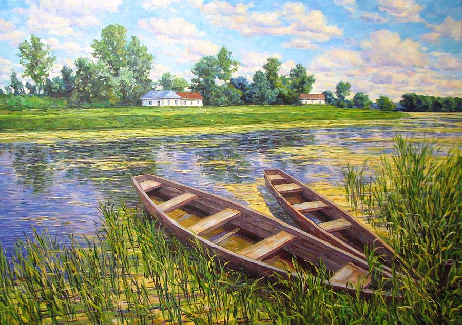 Landscape with a boat 3. Painting by Kastsov