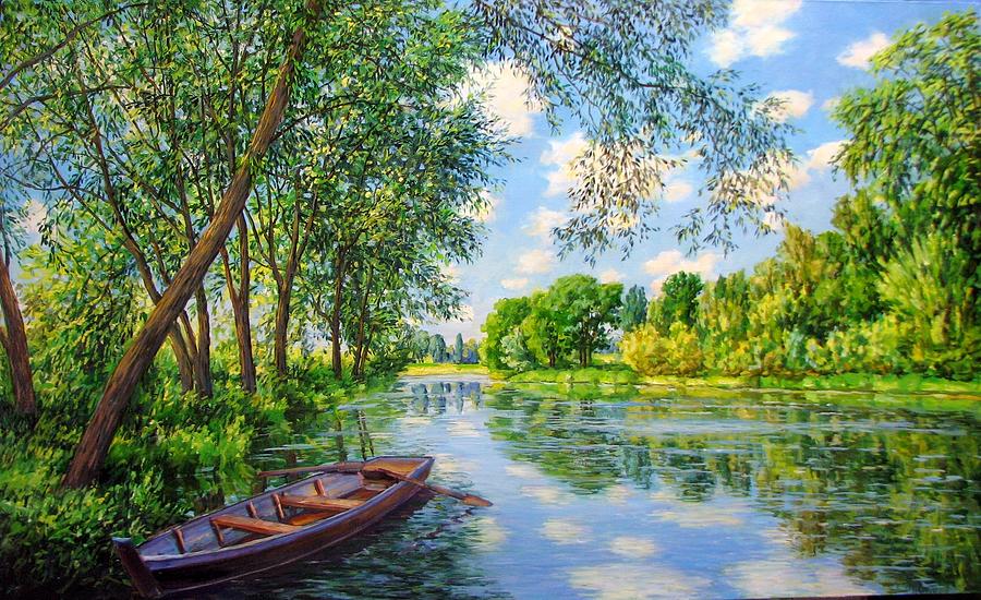 Landscape with a boat 5 Painting by Kastsov