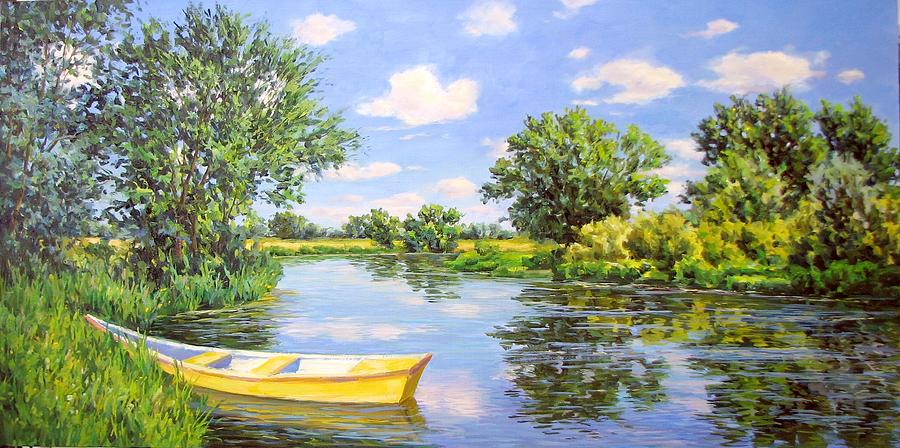 Landscape with a boat 6 Painting by Kastsov