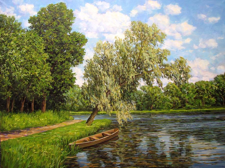 Landscape with a boat 7 Painting by Kastsov