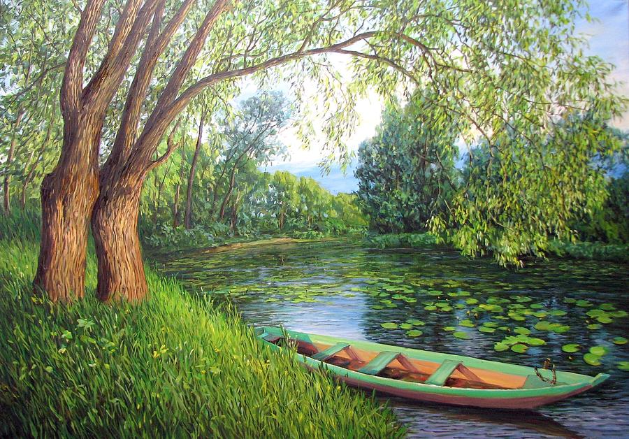 Landscape with a boat 8 Painting by Kastsov