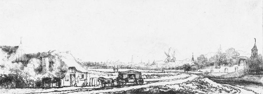 Landscape with a Coach Drawing by Philips Koninck