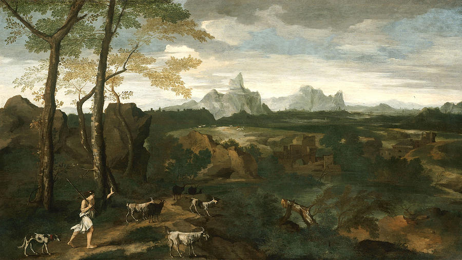 Landscape with a Herdsman and Goats Painting by Gaspard Dughet