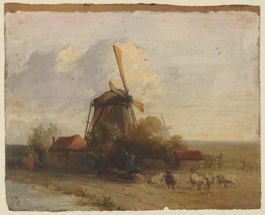 Landscape With A Mill And A Shepherd With Sheep, Jan Weissenbruch, 1832 1880 Painting