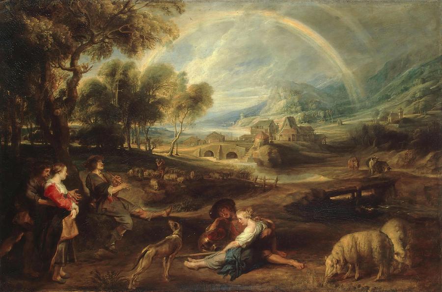 Landscape With a Rainbow. Painting by Peter Paul Rubens -Pietro Pauolo-