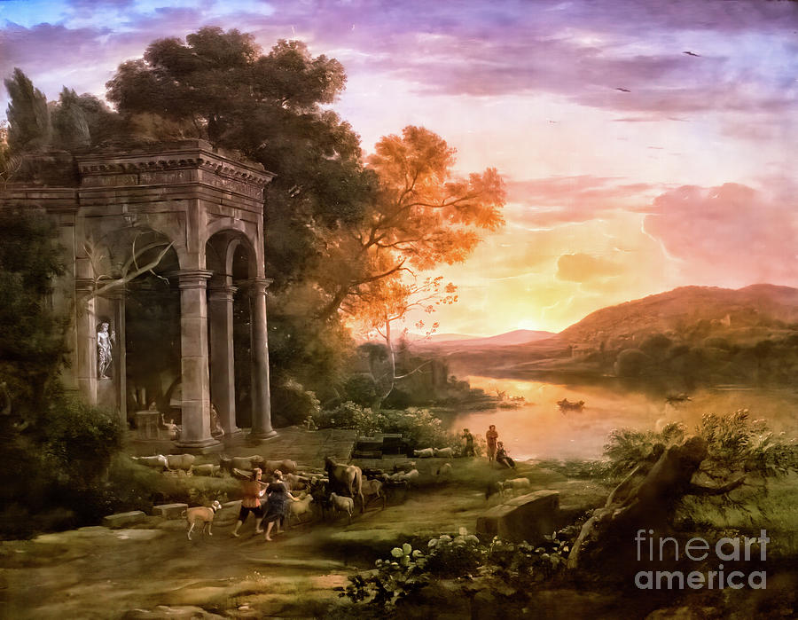 Landscape With A Temple of Bacchus by Claude Lorrain 1644 Painting by Claude Lorrain