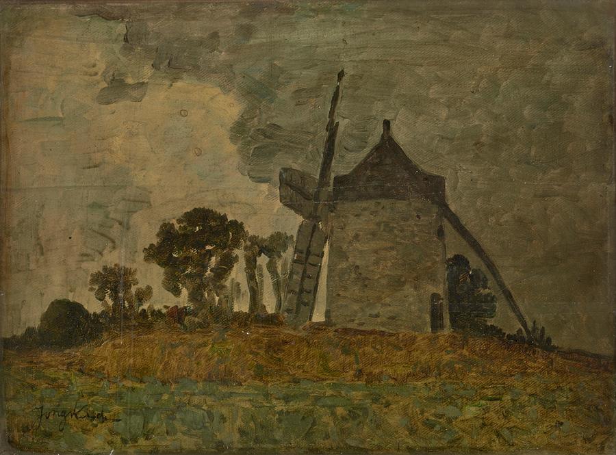 Abstract Drawing - Landscape with a Windmill th century art by Johan Barthold Jongkind Dutch
