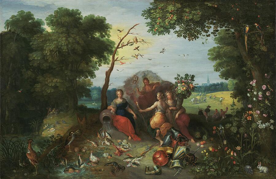 Wildlife Painting - Landscape with Allegories of the Four Elements 1635 Jan by MotionAge Designs