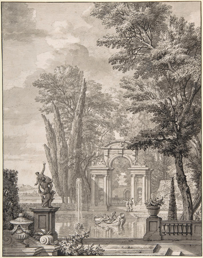 Landscape with Architecture Drawing by Isaac de Moucheron