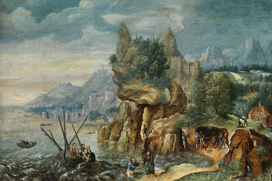 Landscape with biblical scenery Painting by Flemish